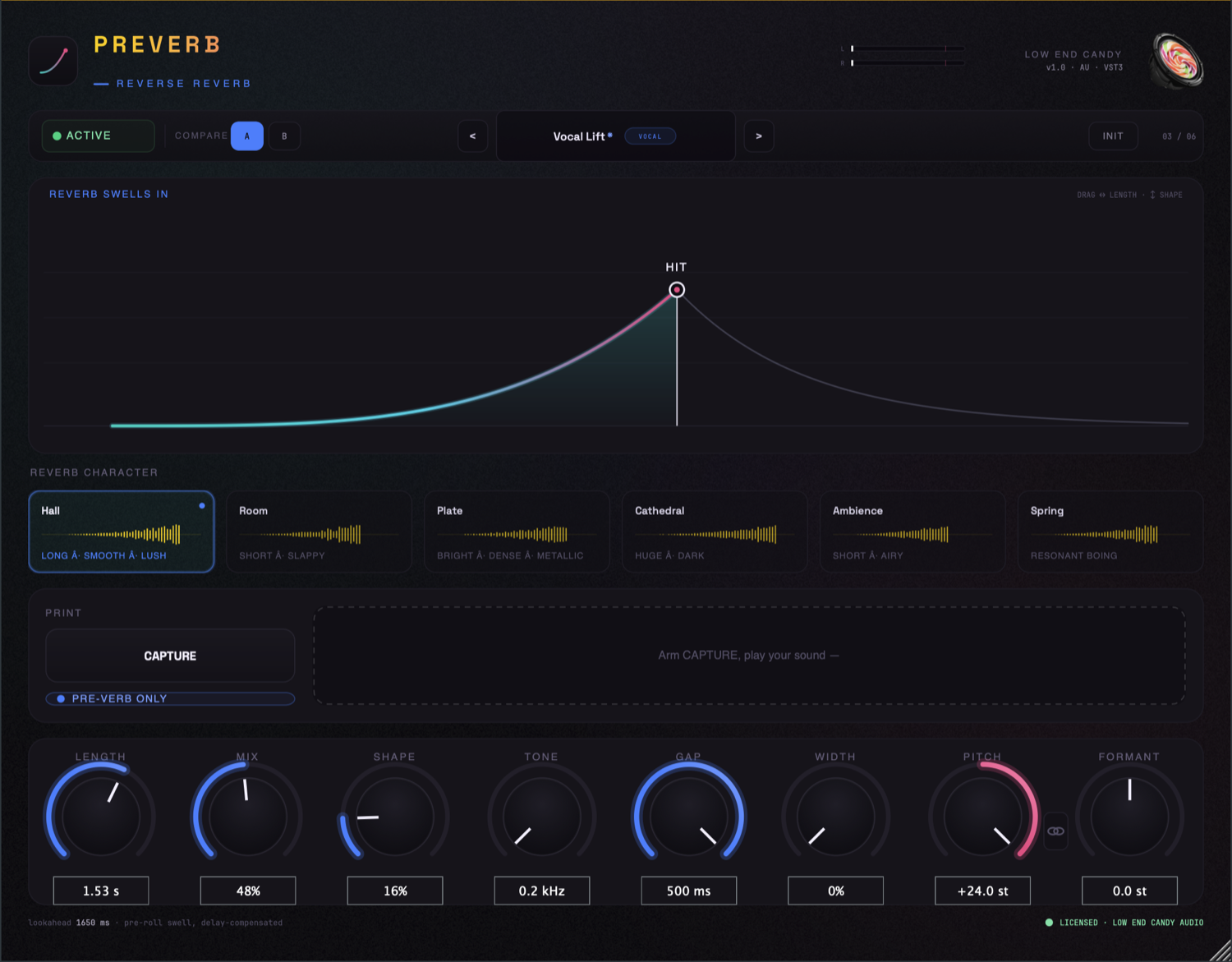 Preverb reverse-reverb plugin interface — play the walkthrough